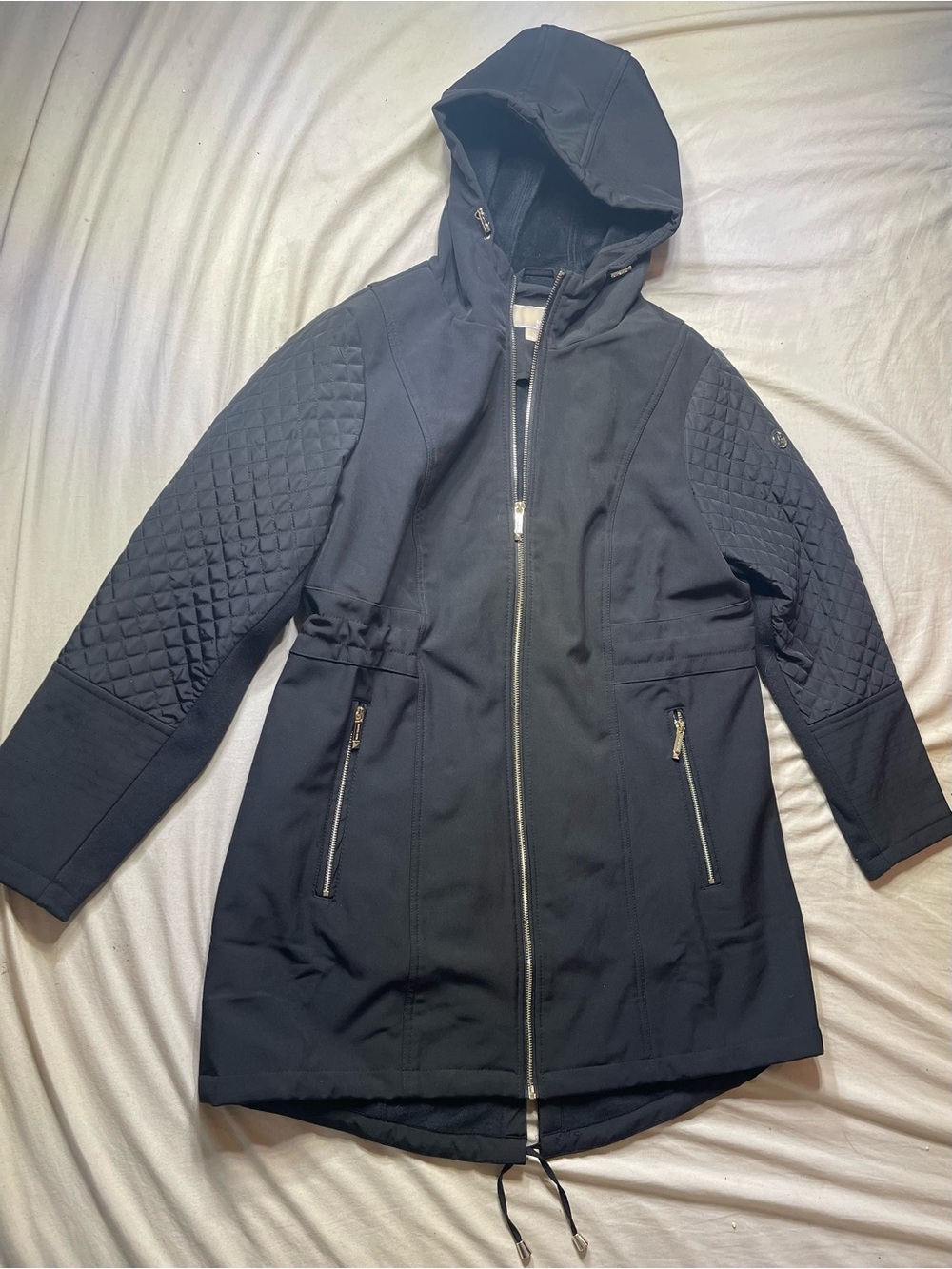 Michael Kors Women’s Black Hooded Jacket Quilted Sleeve Full Zip Size XL